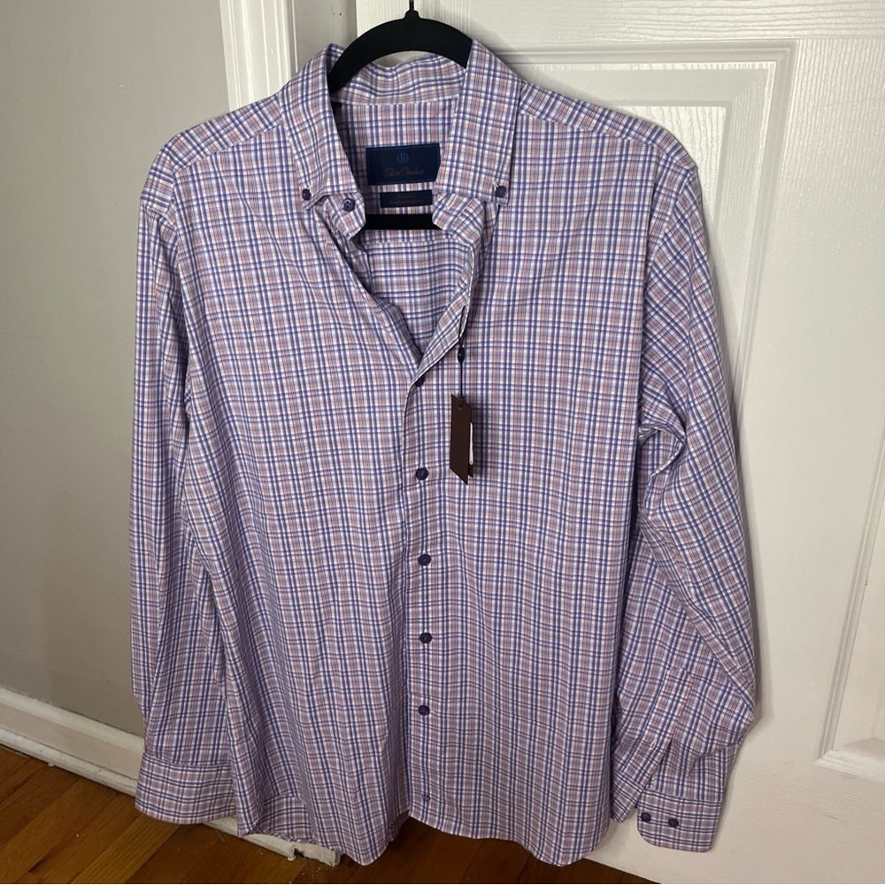 David Donahue purple plaid shirt size medium new with tags
